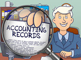 Accounting Records through Magnifying Glass. Doodle Design.