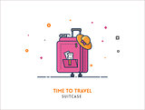 Travel concept. Suitcase flat outline vector illustration.