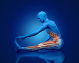 3D blue medical figure in stretching pose
