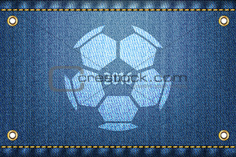 Soccer ball on blue jeans background. 2016 and soccer ball on je