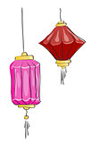 Vector drawing. Two Chinese lantern on a white background