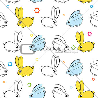 Vector seamless wallpaper. Easter bunnies on a white