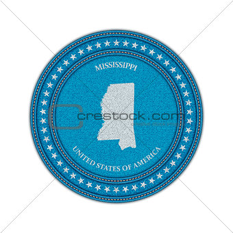 Label with map of mississippi. Denim style.