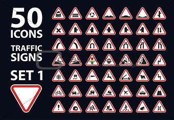 vector collection of traffic warning sign red triangle road set 1