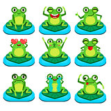 Frogs Sitting On Leaf Characters Set