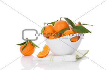 Fresh ripe mandarines isolated on white.