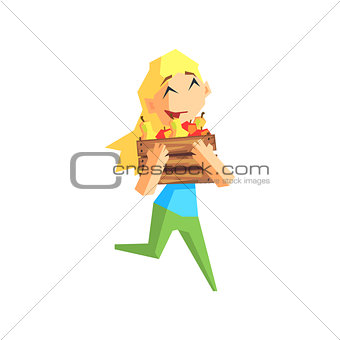 Girl Carrying The Crate Of Apples