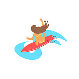Brown-haired Girl On Surfboard From Above