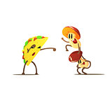 Taco Against Mushrooms Cartoon Fight