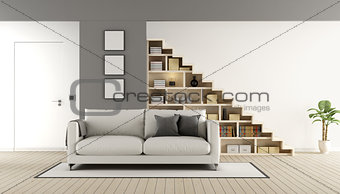 Contemporary living room with staircase