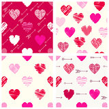Collection of seamless valentine patterns with hearts and arrows
