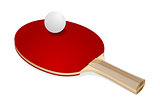 Red ping-pong rackets and white ball