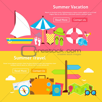 Summer Travel Vacation Flat Website Banners Set