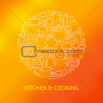 Thin Line Cooking Utensils and Kitchenware Icons Set Circle Conc