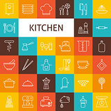 Vector Line Art Kitchenware and Cooking Utensils Icons Set
