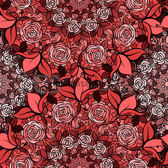 Seamless pattern with roses in circles,cute red flowers