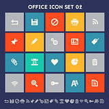 Office 2  icon set. Multicolored square flat buttons