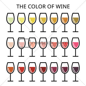 The color of wine - different shade of white, rose and red wine icons set