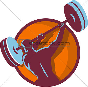 Weightlifter Swinging Barbell Rear Circle Retro