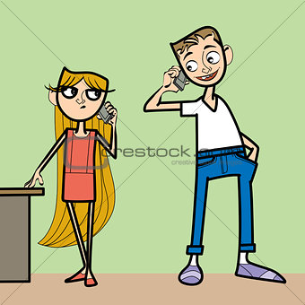 The girl and boy phone communication