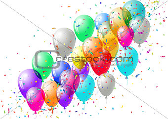 Abstract colorful confetti and balloons background. Isolated on the white.