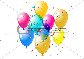 Abstract colorful confetti and balloons background. Isolated on the white. Vector