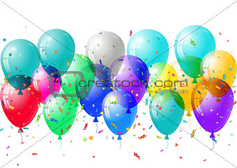 Abstract colorful confetti and balloons background. Isolated on the white. Vector
