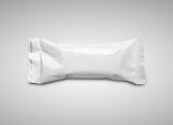 White blank plastic pouch food packaging on gray