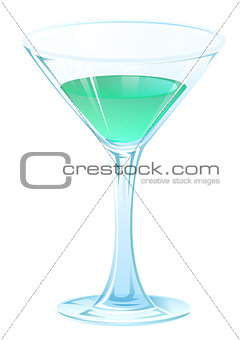 Blue tipple cocktail in glass goblet on stem. Alcohol strong drink