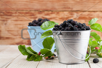 Mulberries in small buckets