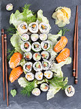Sushi set on a slate stone
