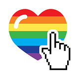 Gay symbol - rainbow heart with cursor hand icon