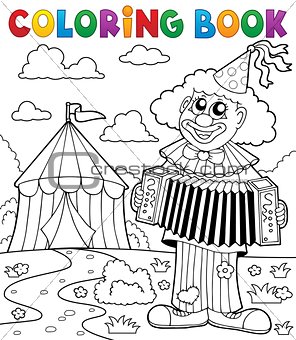 Coloring book clown near circus theme 4