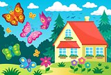 House and happy butterflies