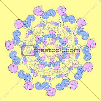 symmetrical circular pattern on a yellow. vector illustrator