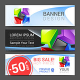 set of horizontal banners with abstract full color logo
