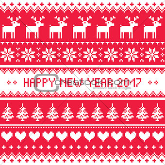 Happy New Year 2017 - Scandinavian red embroidery pattern