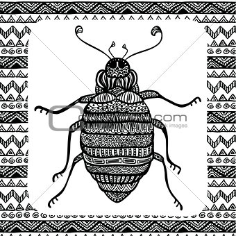 Coloring page of  Balck Bug, zentangle illustartion
