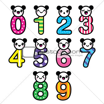 Cute bear Kawaii numbers set - vector
