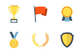 Trophy and awards flat icons