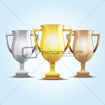 gold, silver and bronze winners cup. Vector illustration