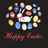 Greeting card with Easter eggs and rabbit