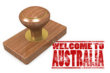 Red rubber stamp with welcome to Australia
