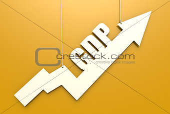 White arrow with GDP word hang on yellow background