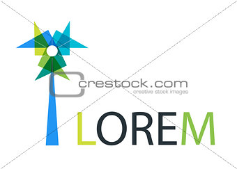 Abstract multicolored origami triangle logo design with thin line elements. 