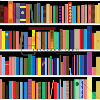 Books vector seamless texture vertically and horizontally. Bookshelf background.