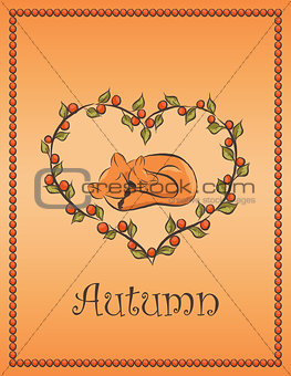 autumn card with fox. vector