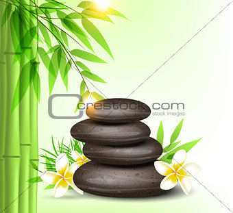 Spa stones and green bamboo