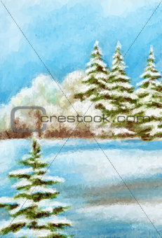 Winter Christmas Forest Landscape