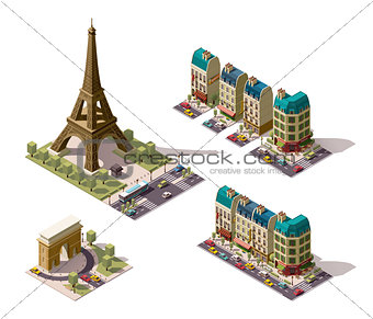 Vector isometric Paris architecture elements